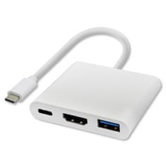 Qoltec Adaptér USB 3.1 typ C samec | HDMI A samica + USB 3.0 A samica + USB 3.1 typ C PD | 0,2 m | Biela