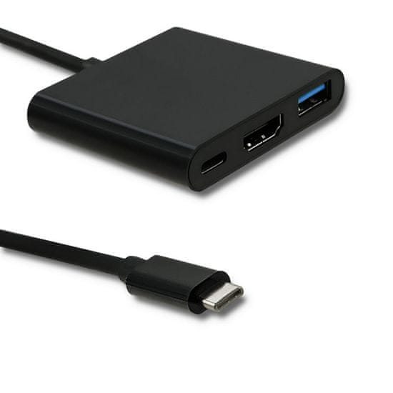 Qoltec Adaptér USB 3.1 typ C samec | HDMI A samica + USB 3.0 typ A samica + USB 3.1 typ C PD | 0,2 m | Čierna