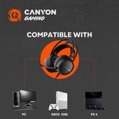 Canyon Herný headset Interceptor GH-8A, LED, PC/PS4/Xbox one, Deep bass, kábel 2m, USB + 2x3, 5F TRS jack + rozbočovač