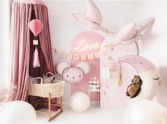 Balónik fóliový Medvedík na mesiaci - ružový - Baby shower - Tehotenský večierok - 98 cm