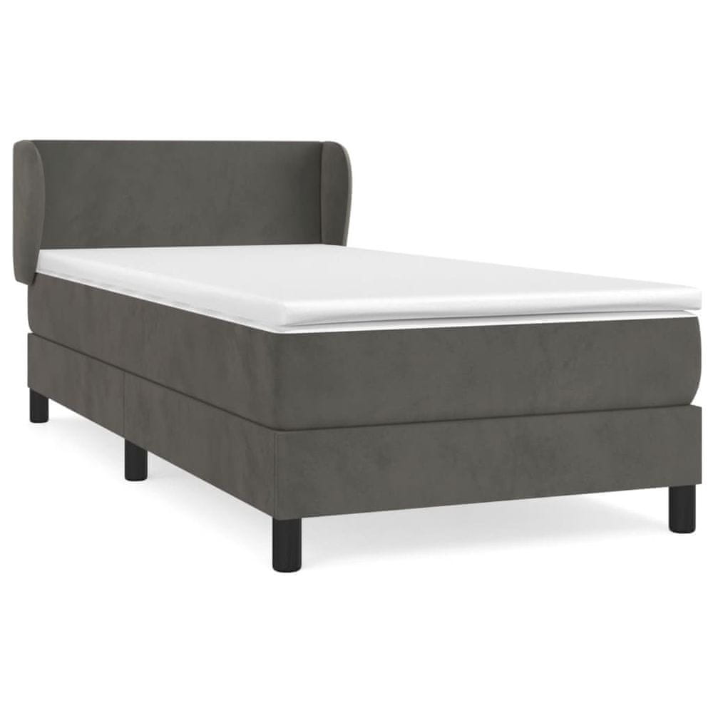 Vidaxl Posteľný rám boxspring s matracom tmavosivý 90x190 cm zamat