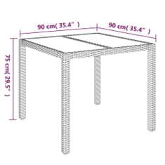Vidaxl Záhradný stôl so sklenenou doskou sivý 90x90x75 cm polyratan