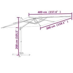 Vidaxl Závesný slnečník s hliníkovou tyčou bordovočervený 400x300 cm