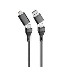 Forever Dátový kabel Core 4v1 USB-A+USB-C/USB-C+Lightning 1,2m 3A GSM117838, čierny