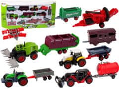 Lean-toys Sada poľnohospodárskych vozidiel Traktor 12 kusov Kov