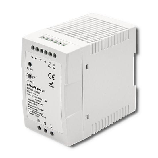 Qoltec Napájací zdroj na DIN lištu | 96W | 24V | 4A | Biely | Slim