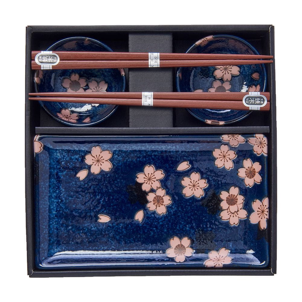 MIJ Sushi Set Navy with Pink Sakura 4 ks s paličkami