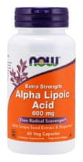 NOW Foods Alpha Lipoic Acid (Kyselina Alfa Lipoová) with Grape Seed Extract & Bioperine, 600 mg, 60 rastlinných kapsúl