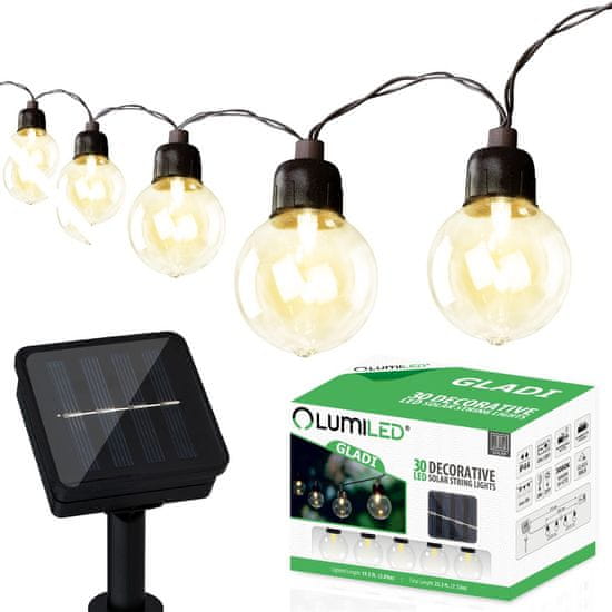 LUMILED Solárne záhradné svietidlo 30x LED dekoratívne žiarovky 7,72m GLADI 3000K Teplá biela