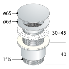 Omp Tea , Umývadlová výpust 5/4", neuzatvárateľná, veľká krytka, tl.30-45mm, chróm, 147.555.5