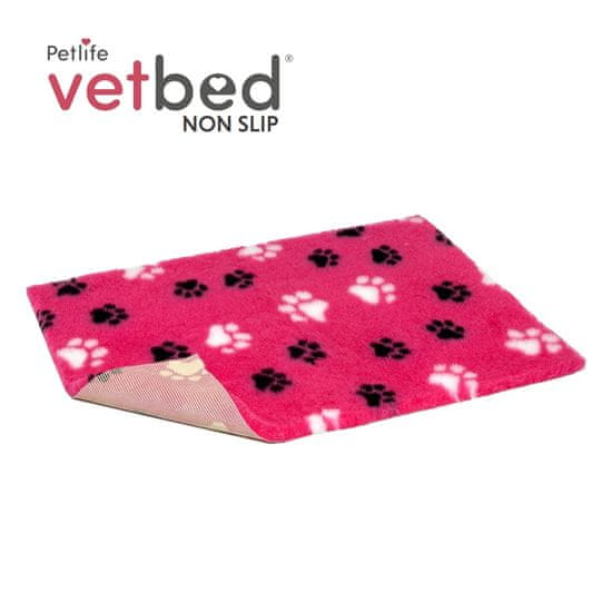 VetBed protišmyk / Drybed Ružová čierne a biele packy DELUXE 100 x 75 cm, vlas 30 mm