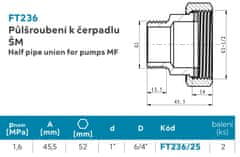 NOVASERVIS , Půlšroubení k čerpadlu 1"x6/4", FT236/25