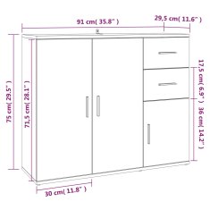 Petromila vidaXL Komoda dymový dub 91x29,5x75 cm spracované drevo