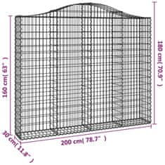 Vidaxl Oblúkový gabionový kôš 200x30x160/180 cm pozinkované železo