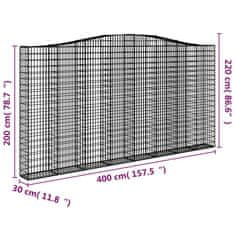 Vidaxl Oblúkový gabionový kôš 2 ks 400x30x200/220cm pozinkované železo