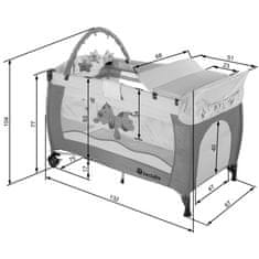 tectake Detská cestovná postieľka psík 132x75x104cm s prebaľovacou podložkou a prepravnou taškou