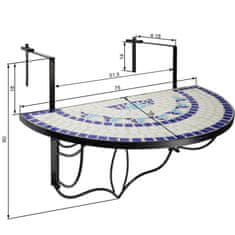 tectake Skladací stôl na balkón s mozaikou