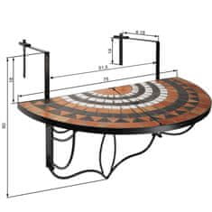 tectake Skladací stôl na balkón s mozaikou