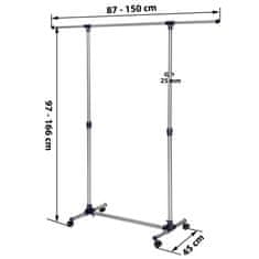 tectake Nemý sluha na kolieskach s 1 výsuvným ramenom, 150 x 45 x 166cm