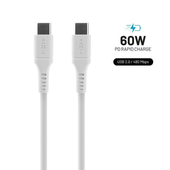 FIXED Nabíjací a dátový Liquid silicone kábel s konektormi USB-C/USB-C a podporou PD, 1.2 m, USB 2.0, 60W FIXDLS-CC12-WH, biely