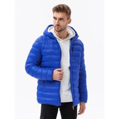 OMBRE Pánska bunda prešívaná s kapucňou V1 C549 modrá MDN121132 XXL