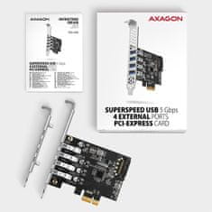 AXAGON PCEU-43RS, PCIe radič, 4x USB 3.2 Gen 1 port, 5 Gbps, napájanie z PCIe alebo SATA, SP & LP