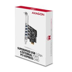 AXAGON PCEU-43RS, PCIe radič, 4x USB 3.2 Gen 1 port, 5 Gbps, napájanie z PCIe alebo SATA, SP & LP