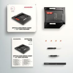 AXAGON RSS-CD09 ODD, Rámček do slotu optickej mechaniky pre 2.5“ SSD/HDD, LED, 9.5 mm, hliníkový