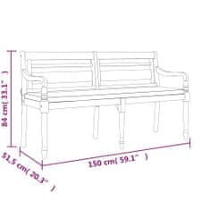 Petromila vidaXL Lavička Batavia s podložkou 150 cm tíkový masív