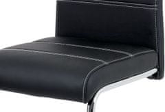 Autronic Jedálenská stolička, poťah čierna ekokoža, biele prešitie, kovová pohupová podnož, chróm HC-481 BK