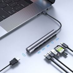 Joyroom S-H112 HUB adaptér 3x USB / USB-C / HDMI 4K / SD / Micro SD 100W, šedý