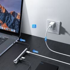 Joyroom S-H112 HUB adaptér 3x USB / USB-C / HDMI 4K / SD / Micro SD 100W, šedý