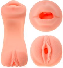 XSARA Oboustranný masturbátor z umělé kůže cyberskin 2v1 umělá vagína lasturka a ústa s jazykem - 77532330