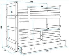 eoshop Detská poschodová posteľ Rico - 2 osoby, 90x200 s úložným priestorom - Grafitová, Ružová