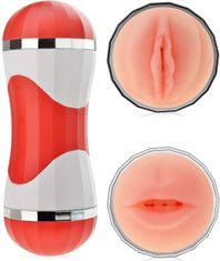 XSARA Oboustranný masturbátor v tubě realistická vagína a ústa z umělé kůže cyberskin - 72770360