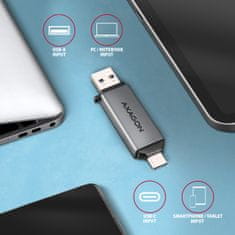 AXAGON CRE-DAC, USB-C + USB-A, 5 Gbps - MINI čítačka kariet, 2-slot & lun SD/microSD, podpora UHS-I