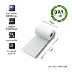 Qoltec Termálna rolka 57 x 20 | 55g/m2 | 10ks | BPA free