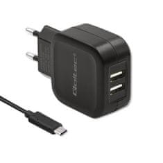 Qoltec Sieťová nabíjačka 17W | 5V | 3,4A | 2xUSB + kábel USB typeC