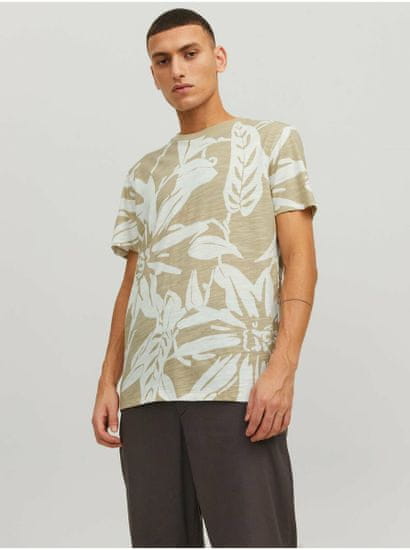 Jack&Jones Béžové pánske vzorované tričko Jack & Jones Tropic