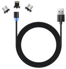 ColorWay Nabíjací Kábel 3v1 Lightning+MicroUSB+USB-C/ Magnetic/ 2.4A/ Nylon/ 1m