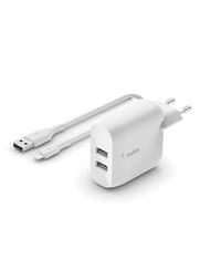 Belkin BOOST CHARGE Duálna 24W USB-A nástenná nabíjačka + 1m lightning kábel, biela