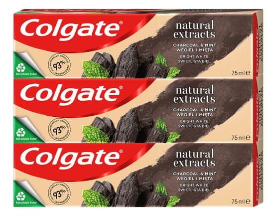 Colgate Naturals Charcoal& Mint bieliaca zubná pasta tripack 3x75 ml