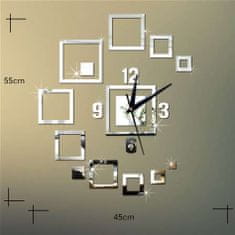 IZMAEL Nástenné nalepovacie hodiny Quadrat-Strieborná KP23947
