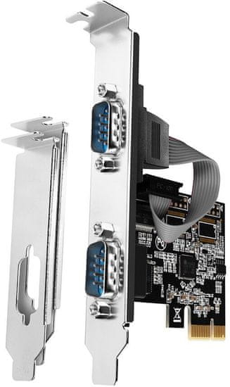 AXAGON PCEA-S2N, PCIe radič - 2x sériový port (RS232) 250 kbps, vr. LP