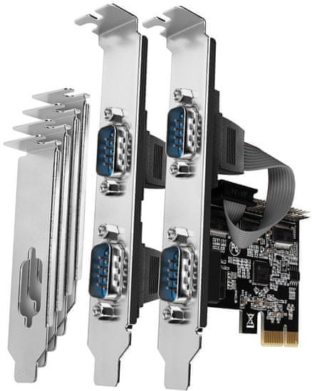 AXAGON PCEA-S4N, PCIe radič - 4x sériový port (RS232) 250 kbps, vr. LP