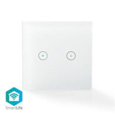 Nedis WIFIWS20WT - SmartLife nástenný vypínač | Wi-Fi | Dvojitý | Nástenný Držiak | 86 mm | 86 mm | 1000 W | Android & iOS | Biela