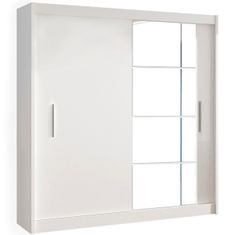KONDELA Šatníková skriňa s posuvnými dverami a zrkadlom Low - biela