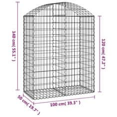 Vidaxl Oblúkový gabionový kôš 100x50x120/140 cm pozinkované železo