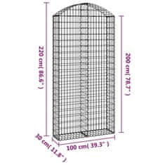 Vidaxl Oblúkový gabionový kôš 100x30x200/220 cm pozinkované železo