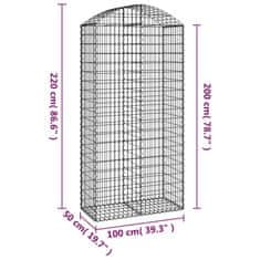 Vidaxl Oblúkový gabionový kôš 100x50x200/220 cm pozinkované železo